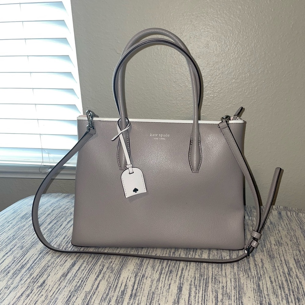KATE SPADE Genuine Leather Taupe Tote Bag w/ Shoulder Strap